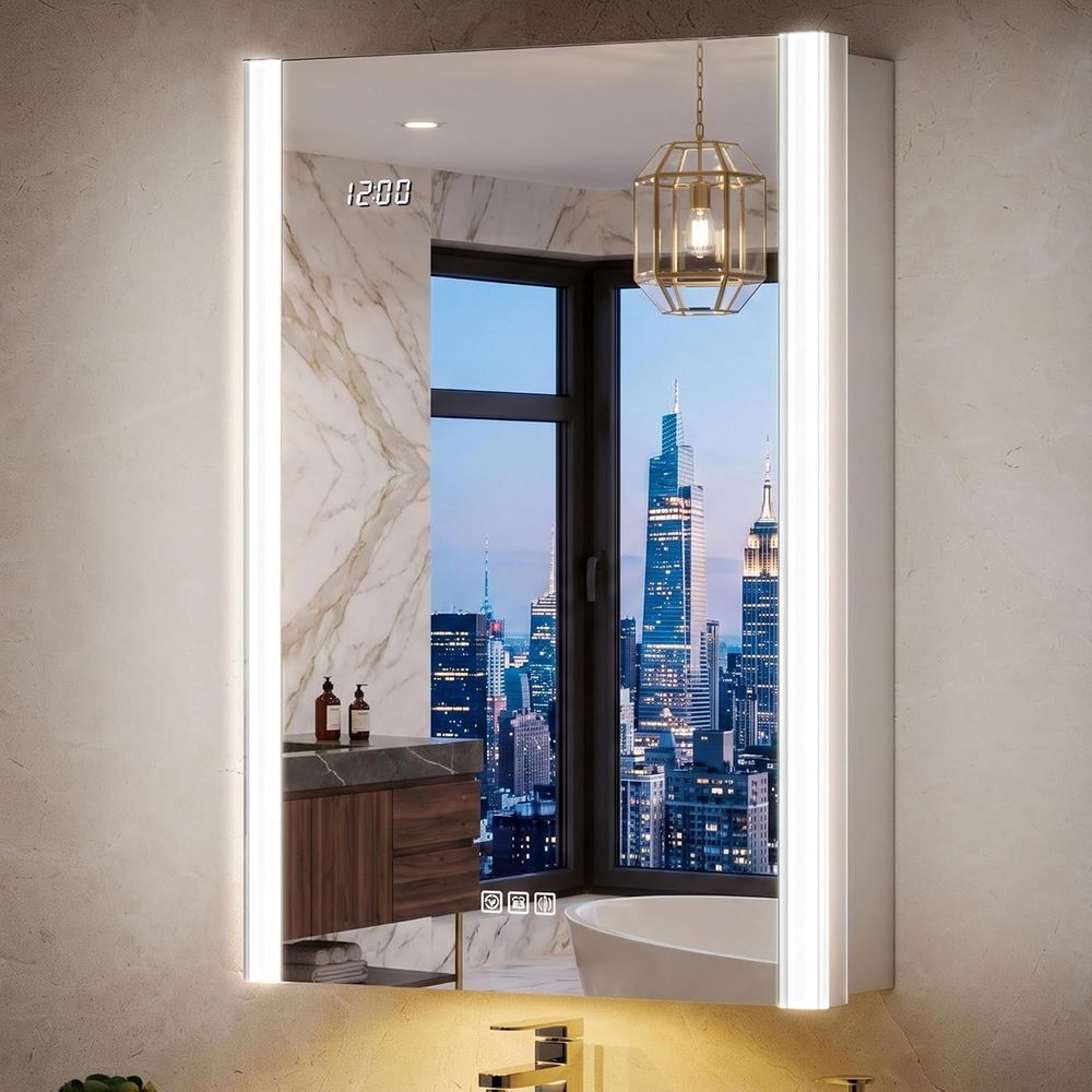 Smart Home Living Room - 20x32 ライト付き薬棚ミラー（ライト＆スマートナイトランプ付き）-Surace or Reced 薬棚ミラー（コンセント＆クロック付き）