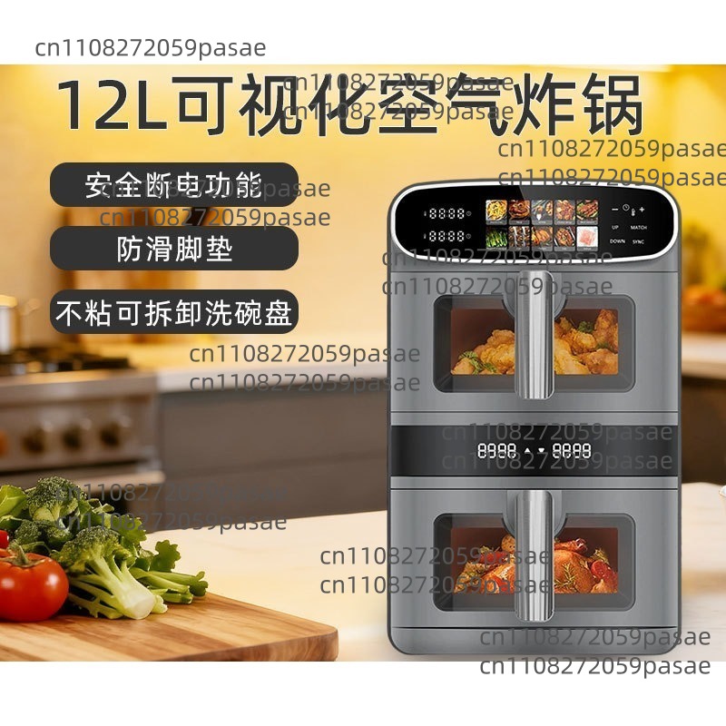Smart Home Oven - 12L多機能大容量スマートエアフライヤー 家庭用：覗き窓付きデュアルチャンバータッチスクリーンオーブン