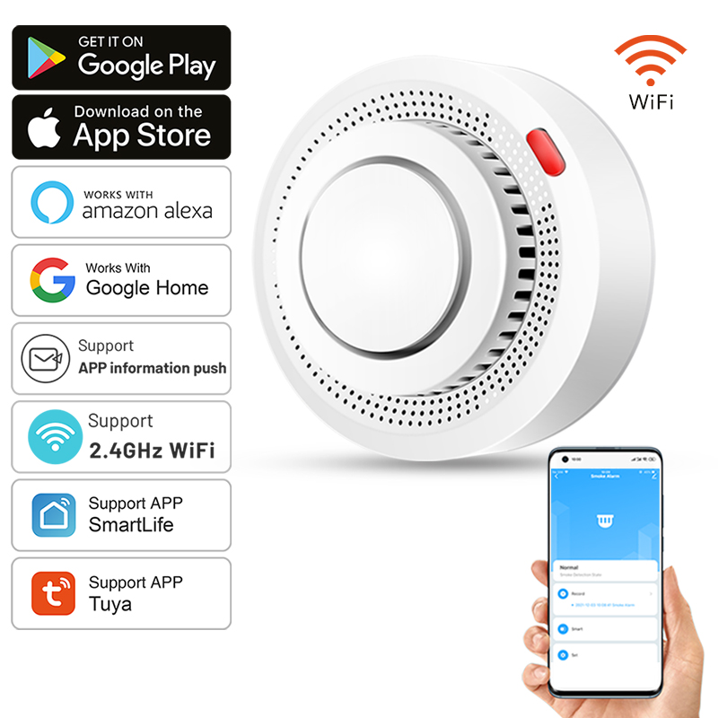 Smart Smoke Detector - Tuya スマート WiFi 煙センサー防火煙探知機 85dB サウンドセキュリティシステム消防士スマートライフ