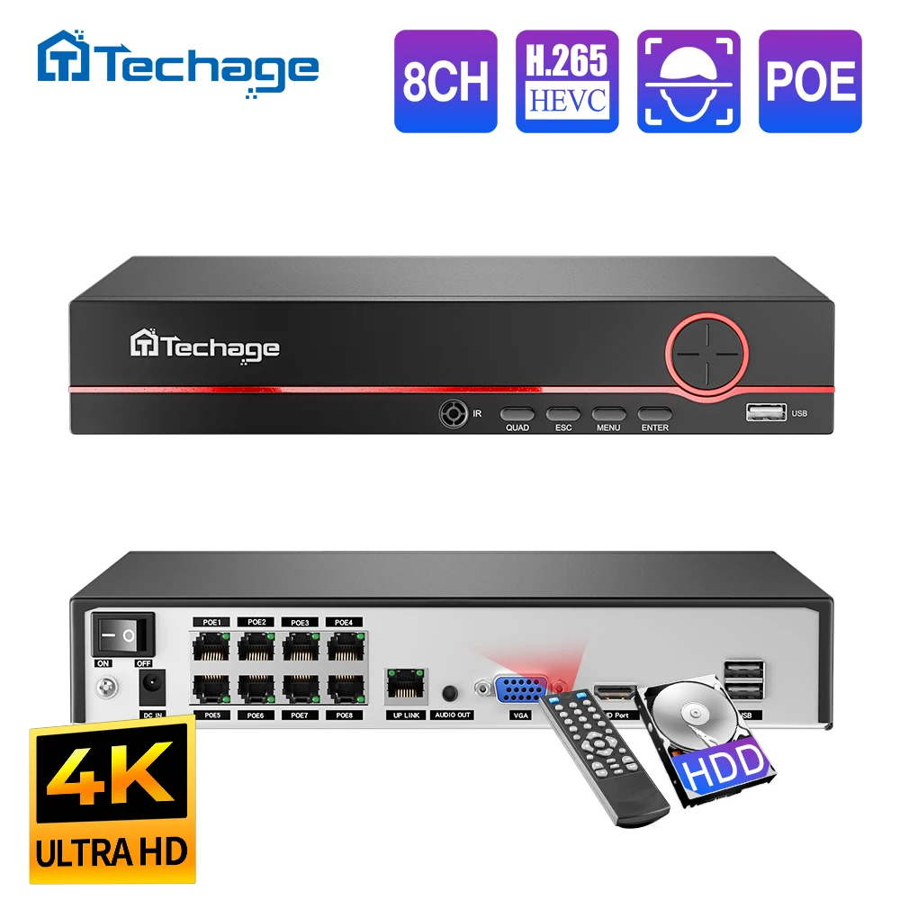 Security Ip Camera - Techage H.265 8CH PoEネットワークビデオレコーダー 4MP 5MP