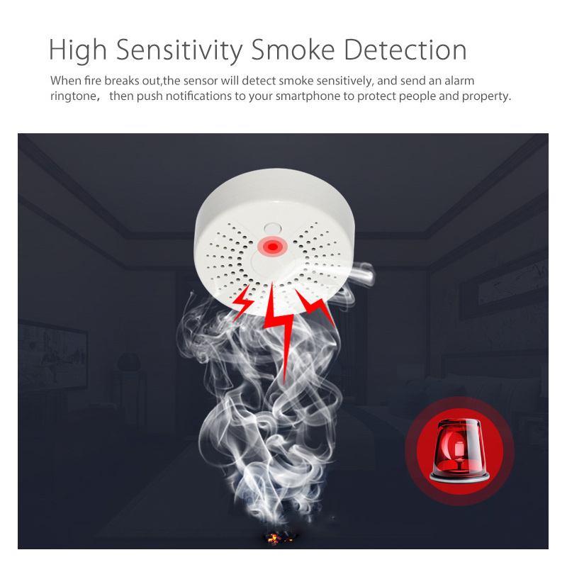Smart Smoke Detector - Tuya WiFi スマートホーム煙探知機アプリリモートコントロールワイヤレス火災検知温度トリガーアラームセンサー点滅
