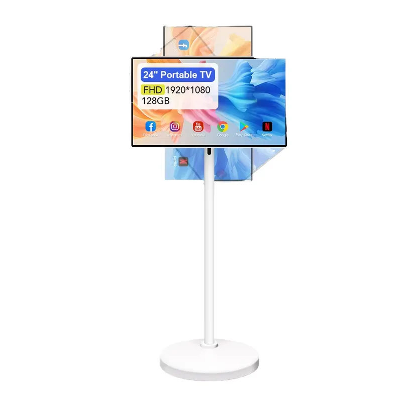 Smart Home Living Room - 24インチAndroidスマートテレビ ポータブルLEDモニター ホワイト 可動式ディスプレイスタンド 家庭用 キッチン