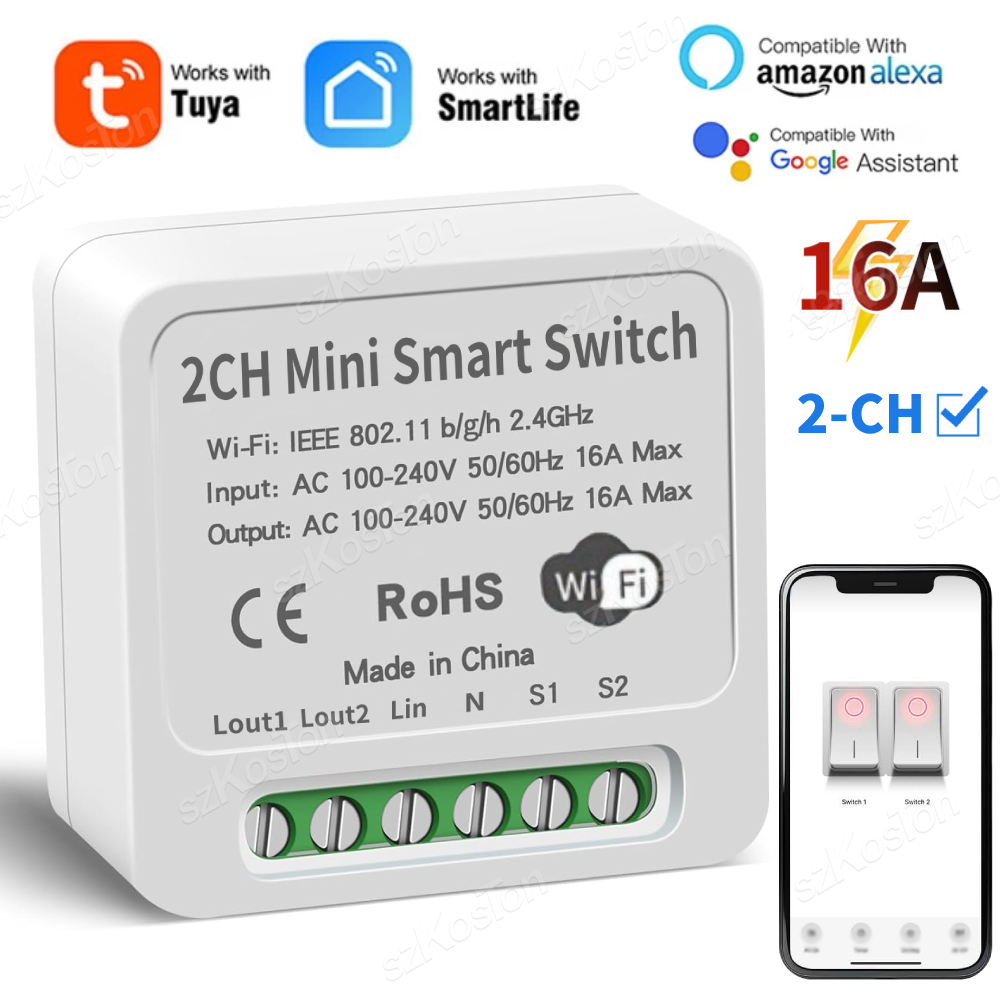 Smart Home Diy - 16A Tuya WiFi スマートスイッチモジュールスマートホーム 2CH MiNi