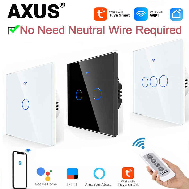 Smart Home Solution - AXUS EU WiFiスマートライトスイッチ、ニュートラル配線不要、タッチスイッチ、RF433、Tuya Smart Lifeアプリ対応、Alexa、Google Home連携