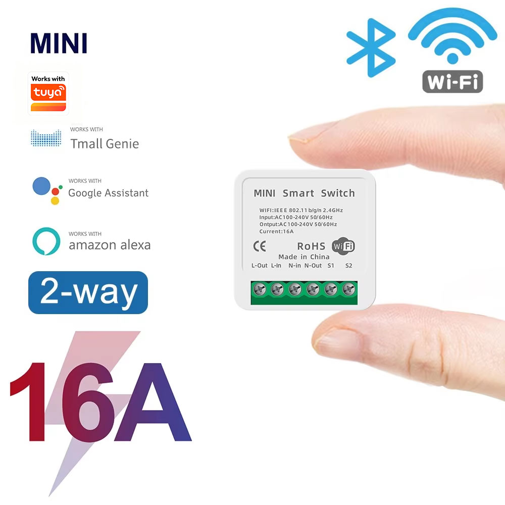 Smart Home Villa - Tuya Smart Lifeアプリ対応 Mini 16A WiFiスマートスイッチ、スマートホームオートメーション用2ウェイコントロールモジュール、Alexa対応