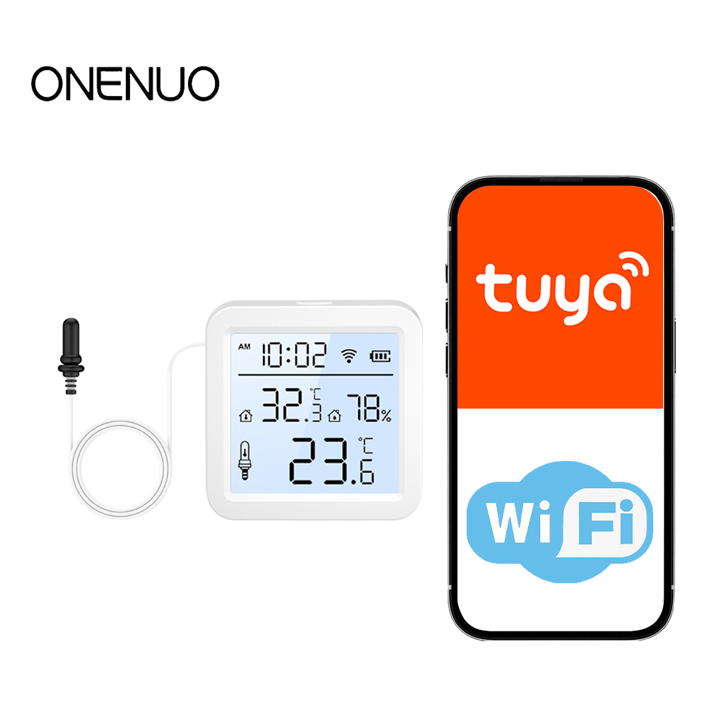 Smart Home Solution - 外部プローブ付きWiFi湿度温度センサー、屋内/屋外用Tuyaスマート温度計、スマートホームアプリ監視用