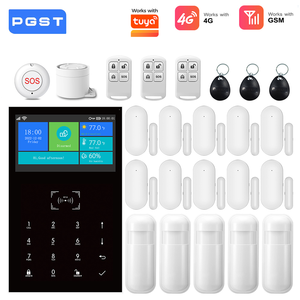 Smart Home Vimar - 4G GSM WiFiアラームシステム、Tuyaスマートホームセキュリティキット対応、ワイヤレスドアセンサー、Alexa対応、月額料金なし