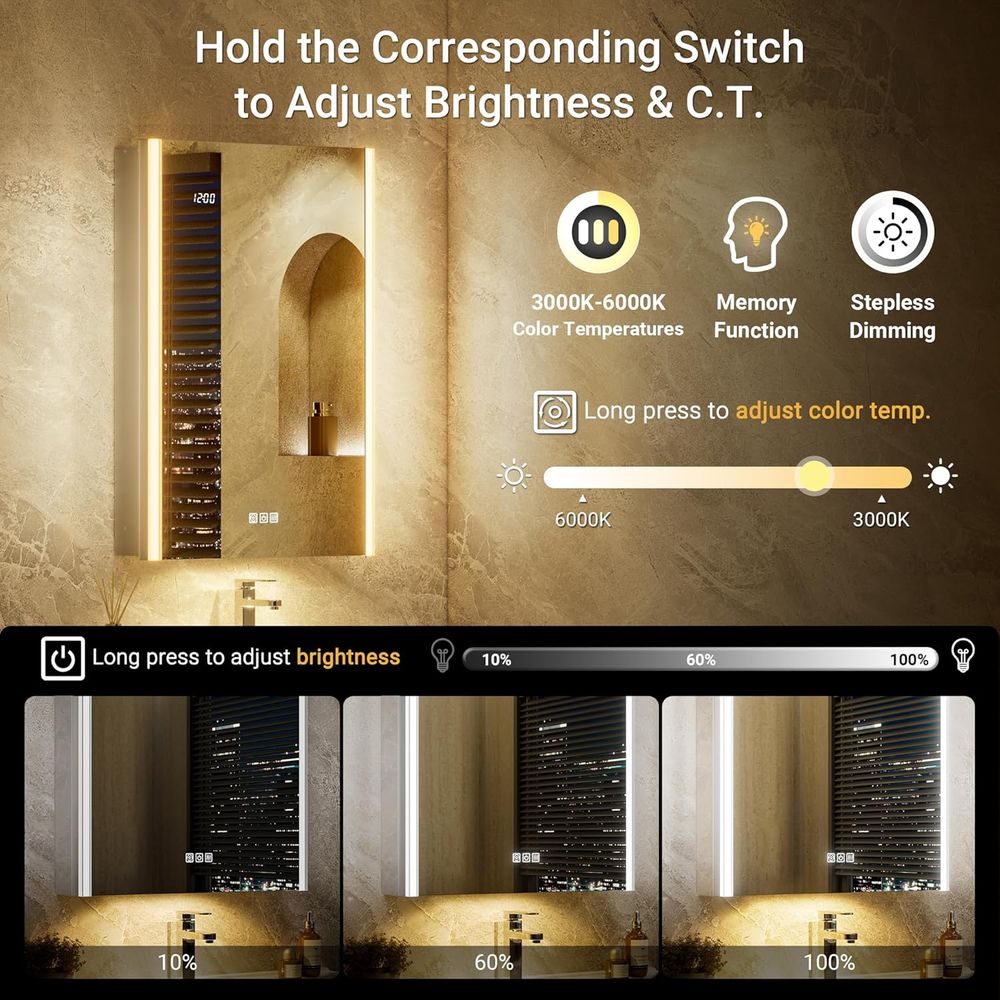 20x32 ライト付き薬棚ミラー（ライト＆スマートナイトラン - Smart Home Living Room のレビューと価格
