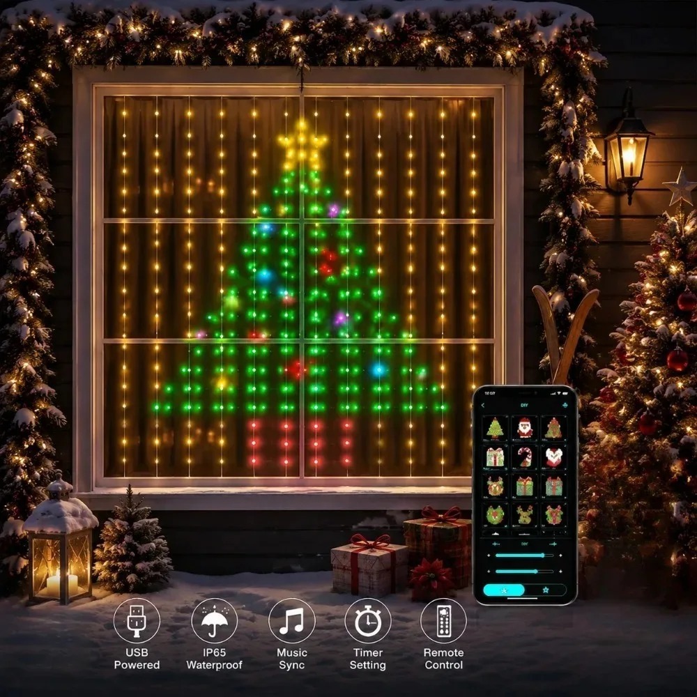 LEDピクセルカーテンライト Bluetoothアプリ制御  - Smart Home Diy のレビューと価格