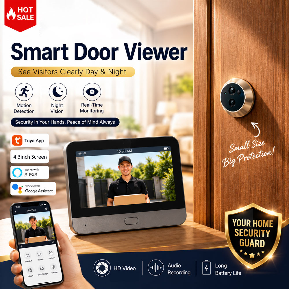 Tuya Smart 5MP ドア覗き穴カメラ、4.3インチ - Smart Home Video Doorphone Ezviz のレビューと価格