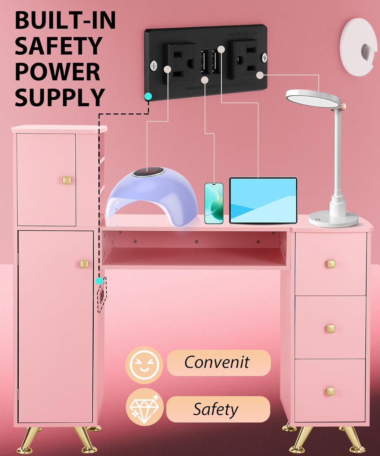 ピンクのネイルテーブル（ネイリスト用）、技術者用デスク、マニ - Smart Home Pc のレビューと価格