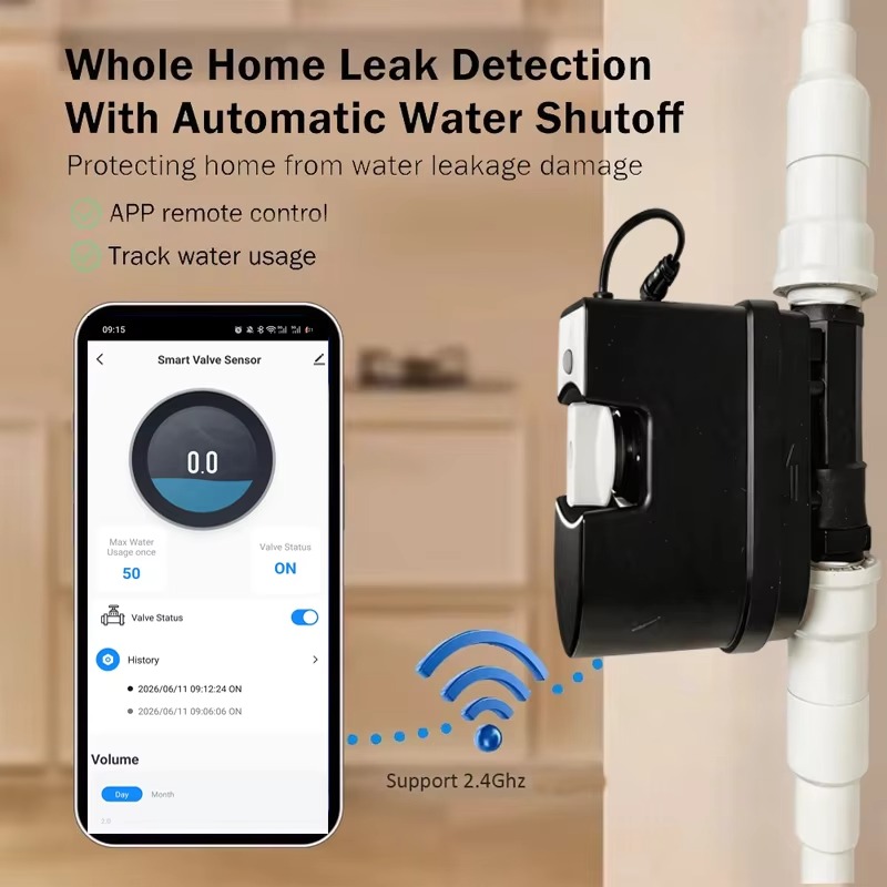 WiFiスマート水道バルブ（流量計付き）水漏れ検知器、キッチ - Wifi Water Leak Detector のレビューと価格