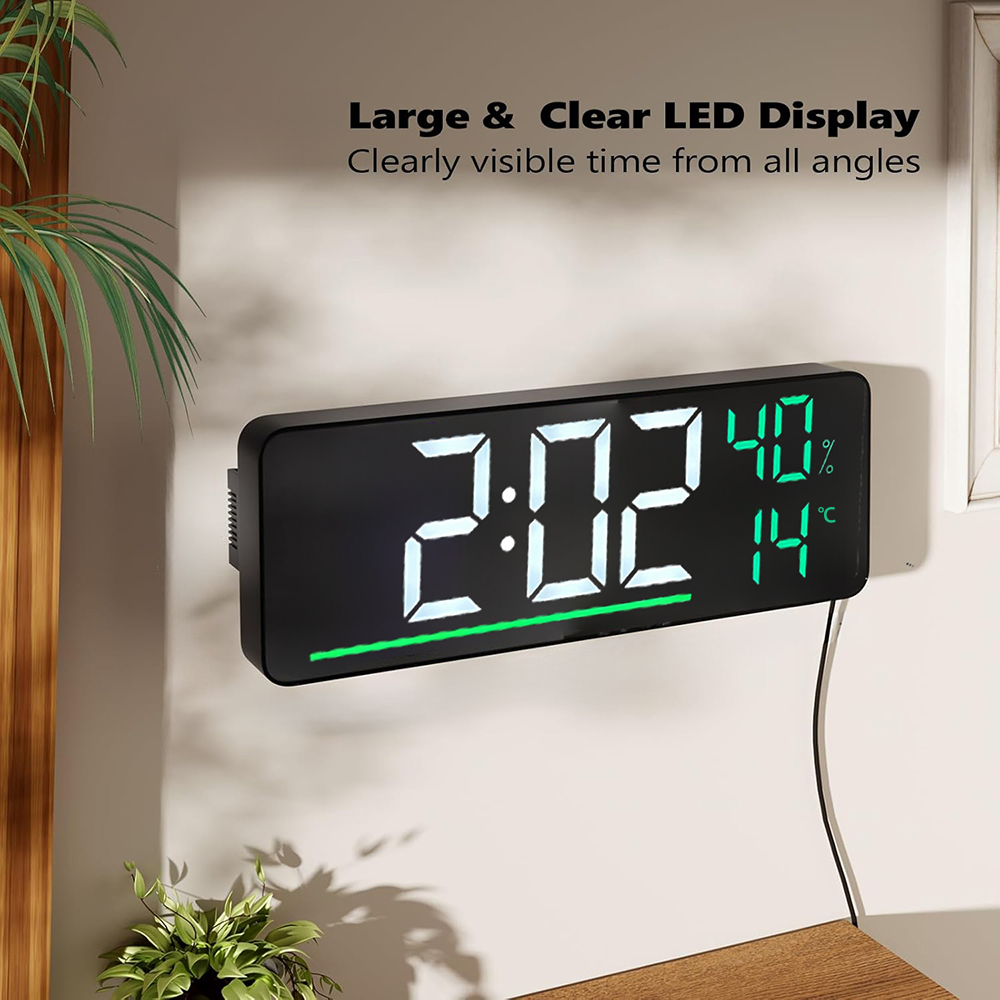 LEDデジタル壁掛け時計 温度・湿度表示付き 特大9.5イン - Smart Home Living Room のレビューと価格
