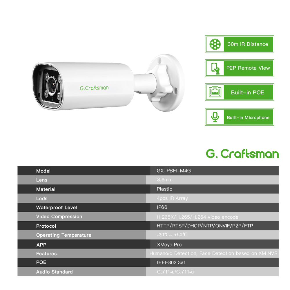 C GC PB 4MP POE IPカメラ、内蔵マイク、モー - Security Ip Camera のレビューと価格