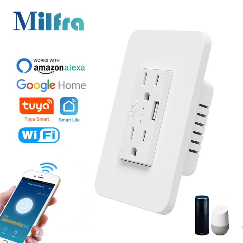 スマートwifiダブルウォールソケット,USB充電ポート,E - Smart Home Living Room のレビューと価格