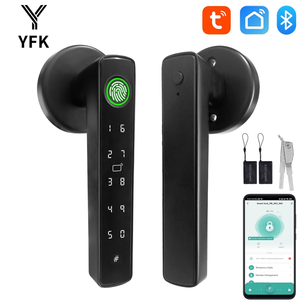 YFK Tuya 5-in-1スマートドアハンドルロック B - Smart Home Interior のレビューと価格