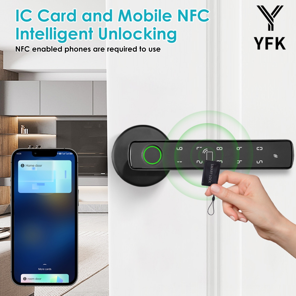 YFK Tuya 5-in-1スマートドアハンドルロック B - Smart Home Interior のレビューと価格