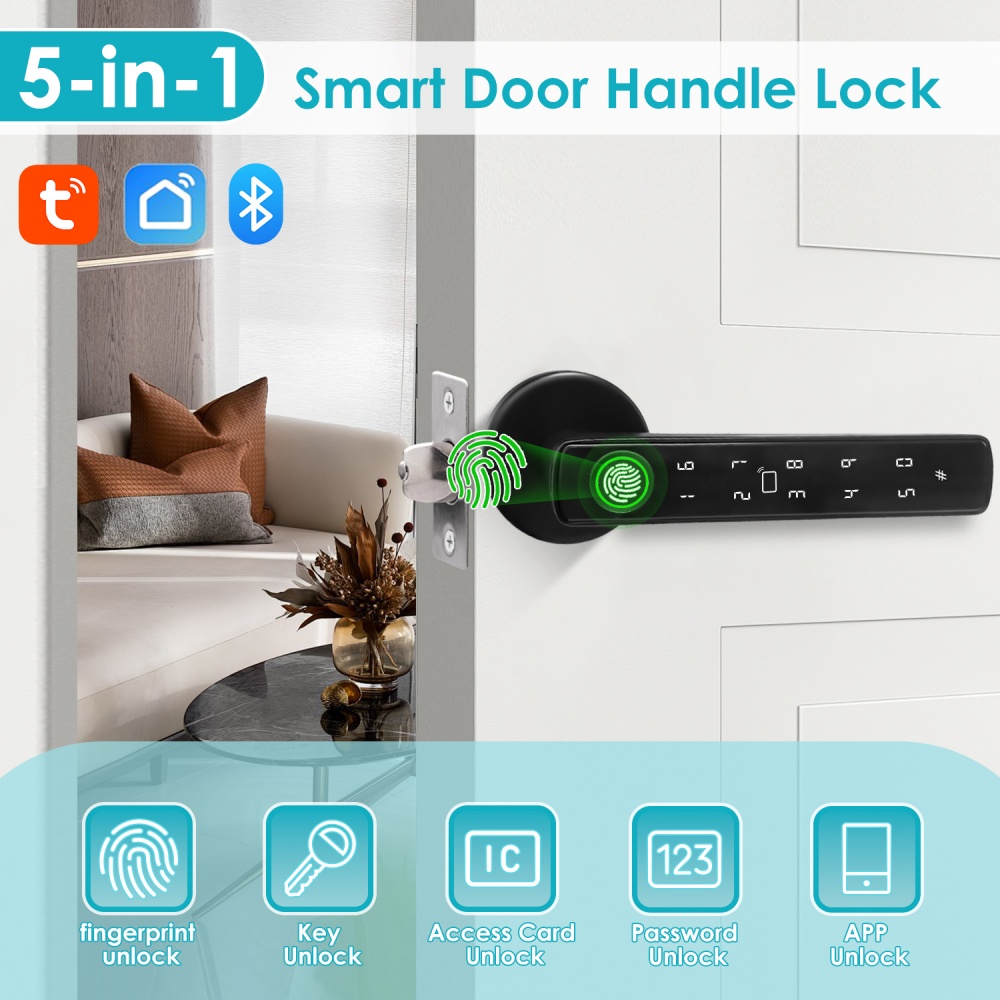 YFK Tuya 5-in-1スマートドアハンドルロック B - Smart Home Interior のレビューと価格