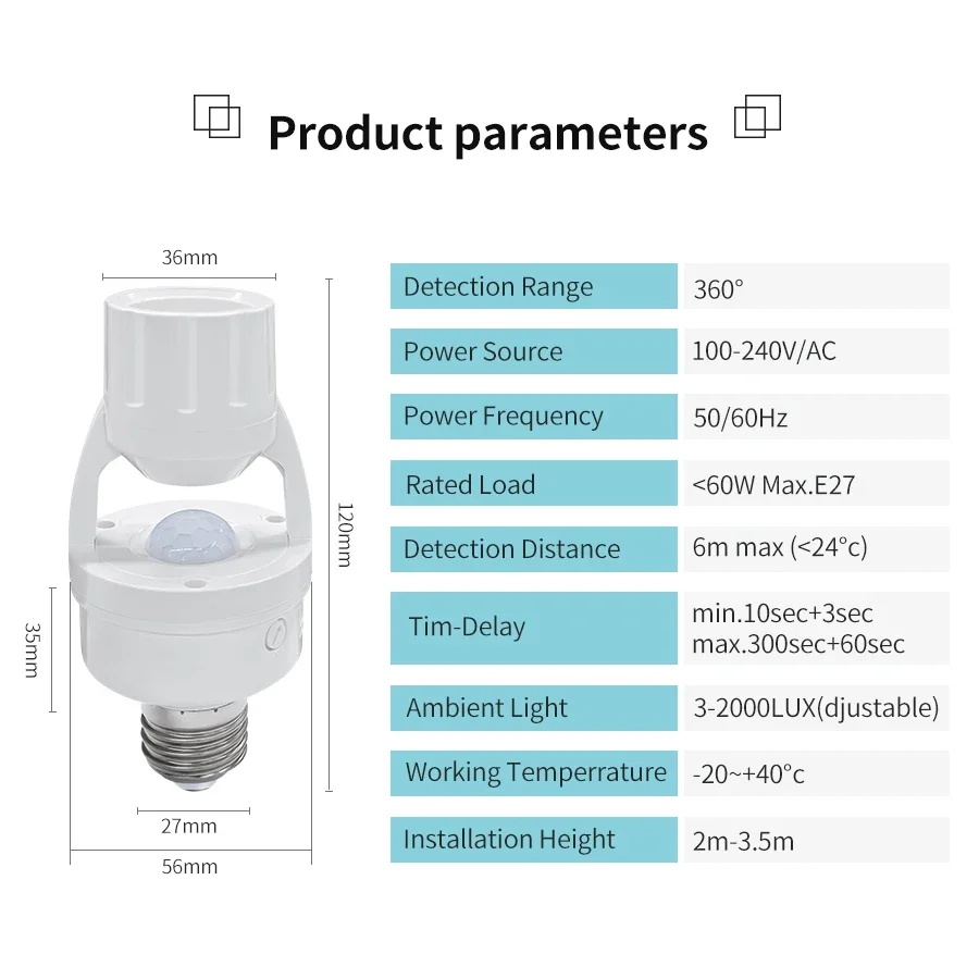 PIR モーションセンサー E27 電球ソケットランプベース - Smart Home Villa のレビューと価格