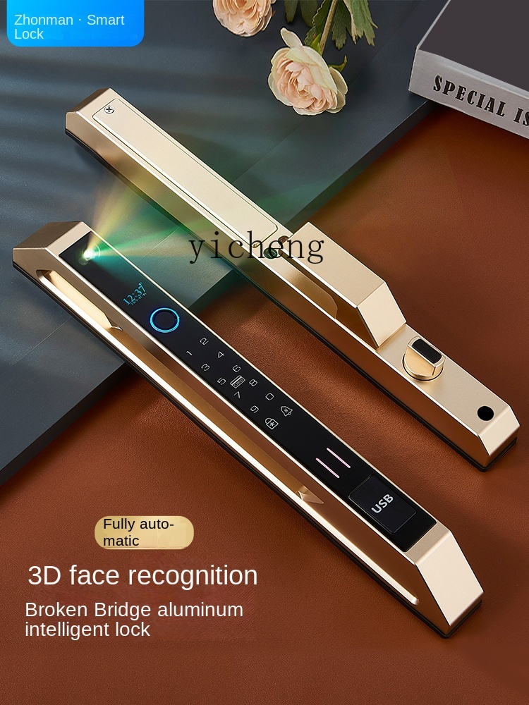 cc29自動遮断式アルミ指紋認証ロック3D顔認証水平移動スラ - Smart Door Lock のレビューと価格